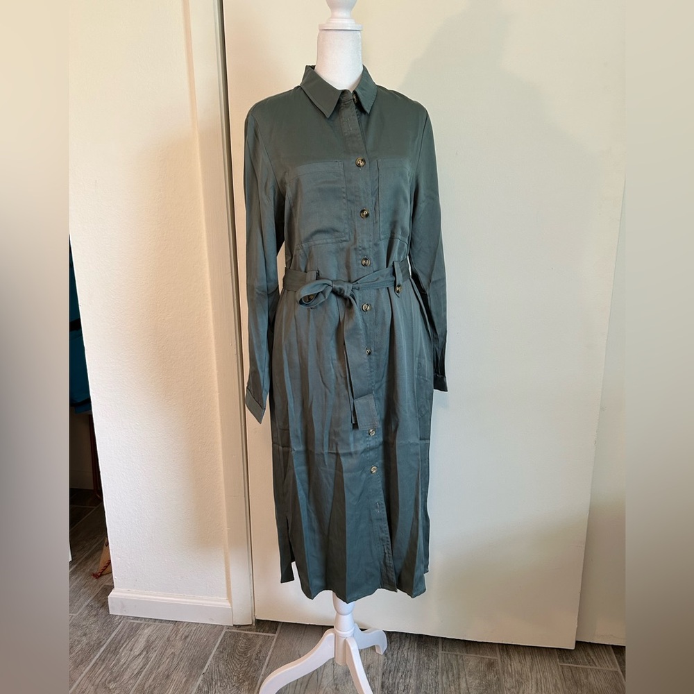 FRNCH Green Long Sleeve Notched Collar Dress